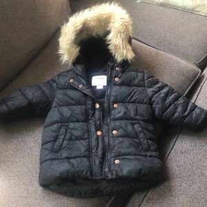 Little Girls Faux Fur Hooded Black Down Coat